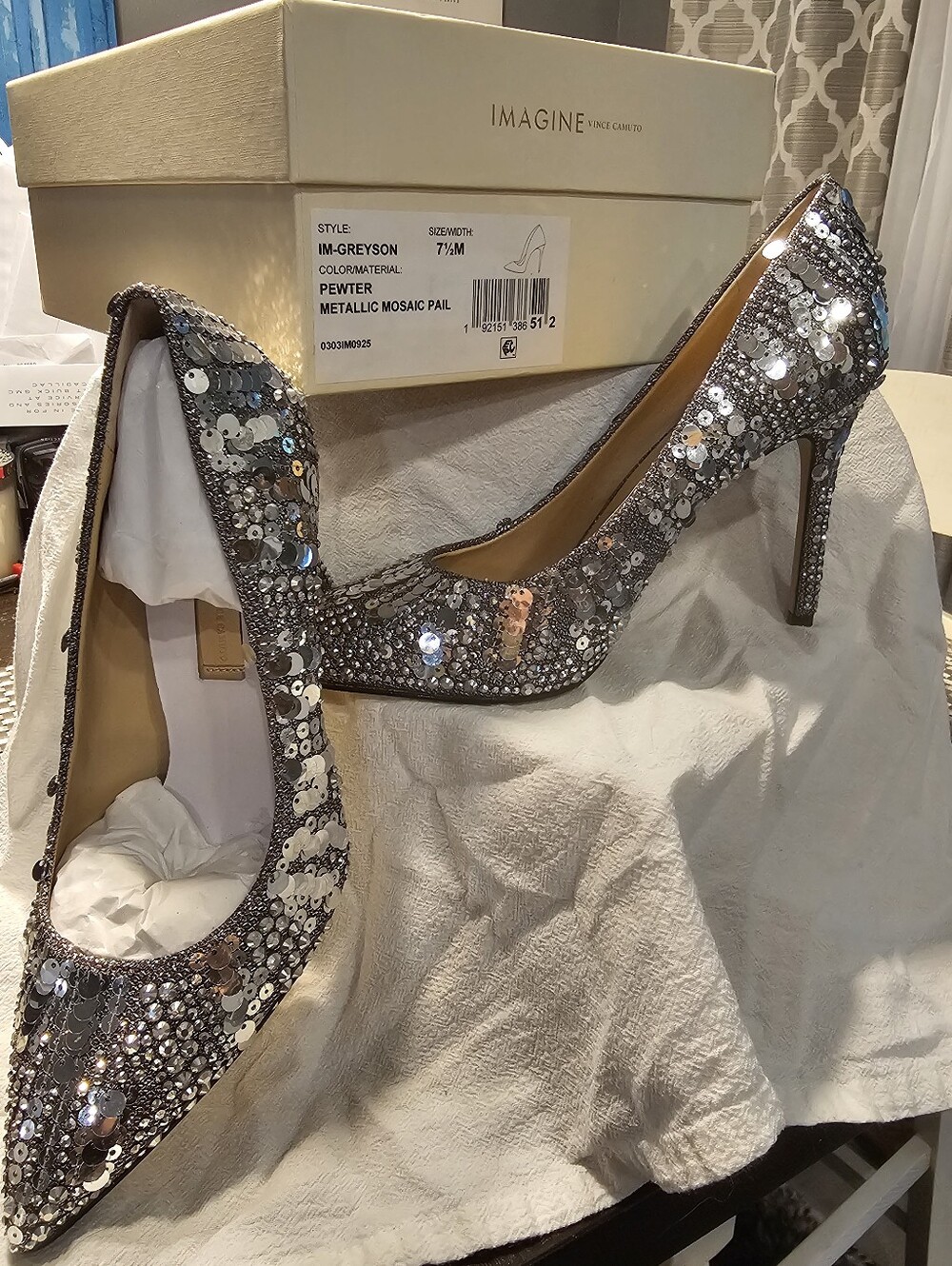 NWT Imagine Vince Camuto Greyson Pewter Mosaic Crystal Pumps 7.5 - Picture 9 of 10